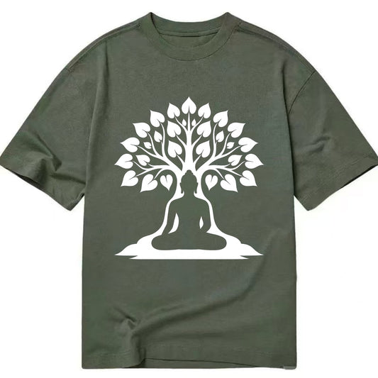 Buddha silhouette meditating - negative space forms bodhi tree - Classic T-shirt - Army Green