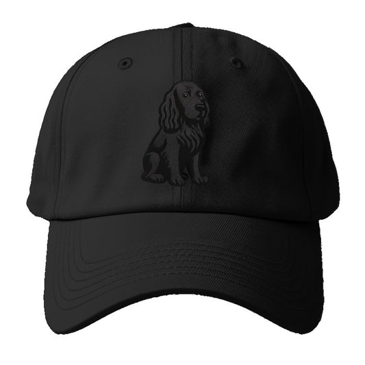 Field Spaniel - Black silky coat embroidered pose - Baseball Cap - Black