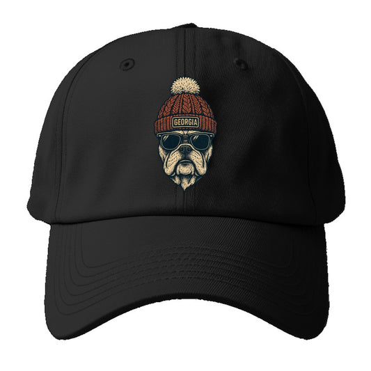 Athens Bulldog wearing Georgia beanie wi - Baseball Cap For Big Heads - Black