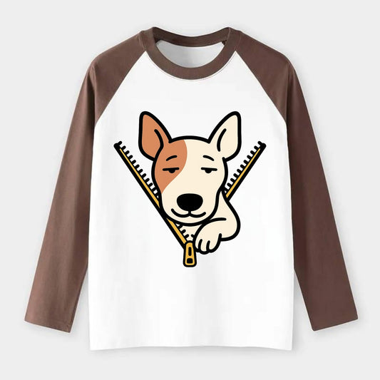 Bull Terrier - Raglan Long Sleeve T-Shirt - Coffee