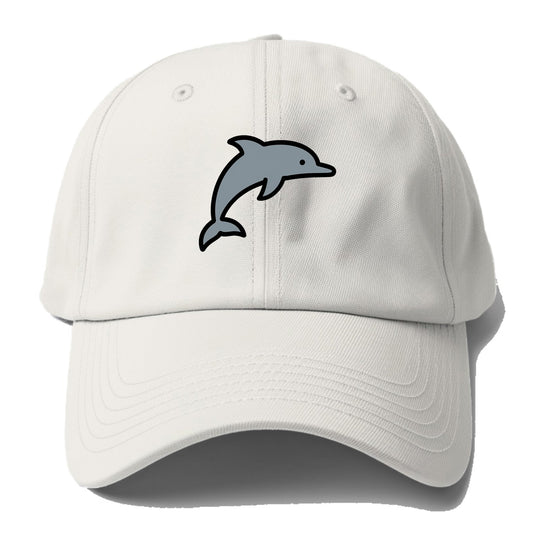 Bottlenose Dolphin - Gray jumping pose flat side profile - Baseball Cap - Off White
