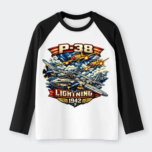 P 38 Lightning - Raglan Long Sleeve T-Shirt