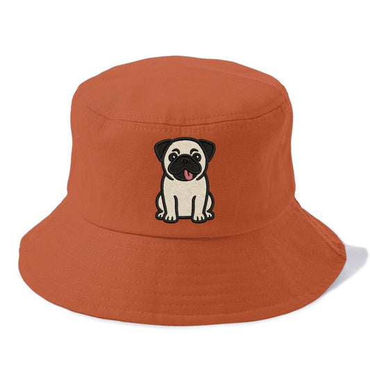 Pug - Tilted head with tongue out - Bucket Hat - Red