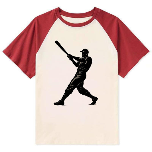 Baseball batter in full swing - Contrast Raglan T-shirt - Red